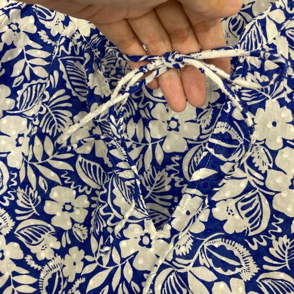 Woolworths Blue White Floral Tie Front Swiss Dot Textured Blouse Large Feminine - Picture 4 of 9